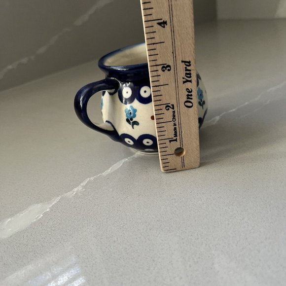 Boleslawiec Small Milk Creamer Pitcher Blue Pottery Floral Handmade In Poland E9 - Picture 7 of 10